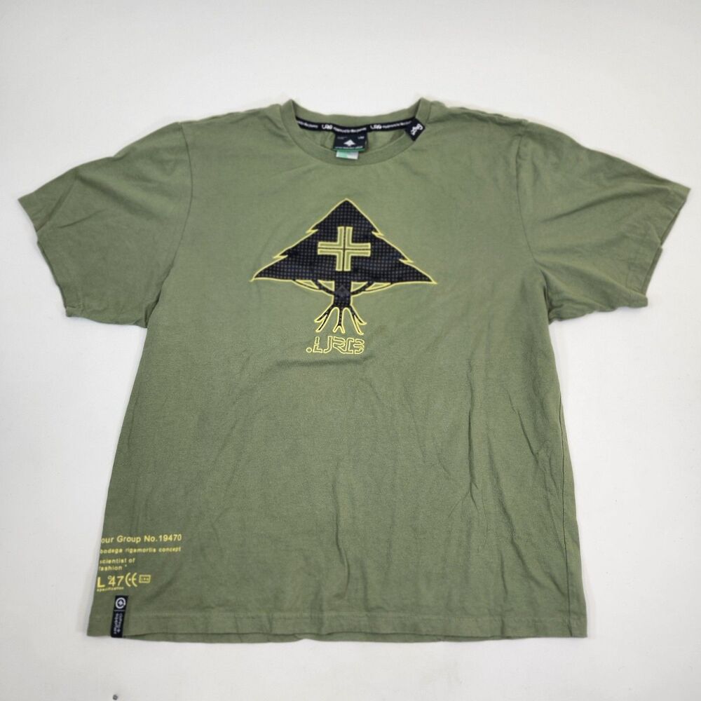 Lifted Research Group LRG Scientist of Fashion T Shirt Large Green Y2K Applique